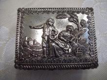 Silvertone Baroque Footed & Red Velvet lined Trinket Box