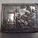 Silvertone Baroque Footed & Red Velvet lined Trinket Box