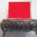 Silvertone Baroque Footed & Red Velvet lined Trinket Box