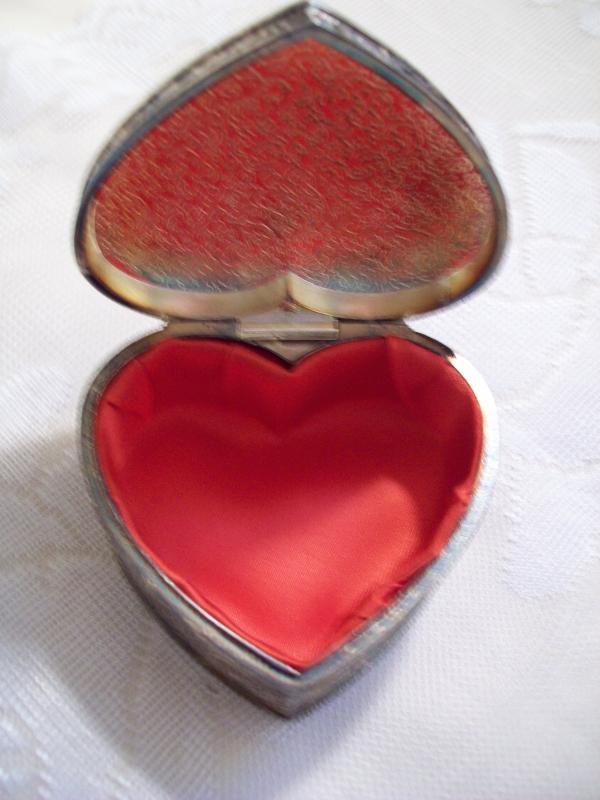Etched Heart Shaped & Red Satin lined Trinket Box