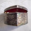 Etched Heart Shaped & Red Satin lined Trinket Box