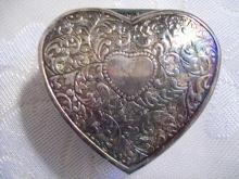 Etched Heart Shaped & Red Satin lined Trinket Box
