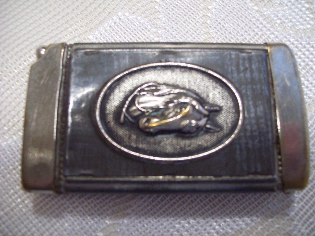 Horse Medallion Advertising Match Safe with Cigar Cutter