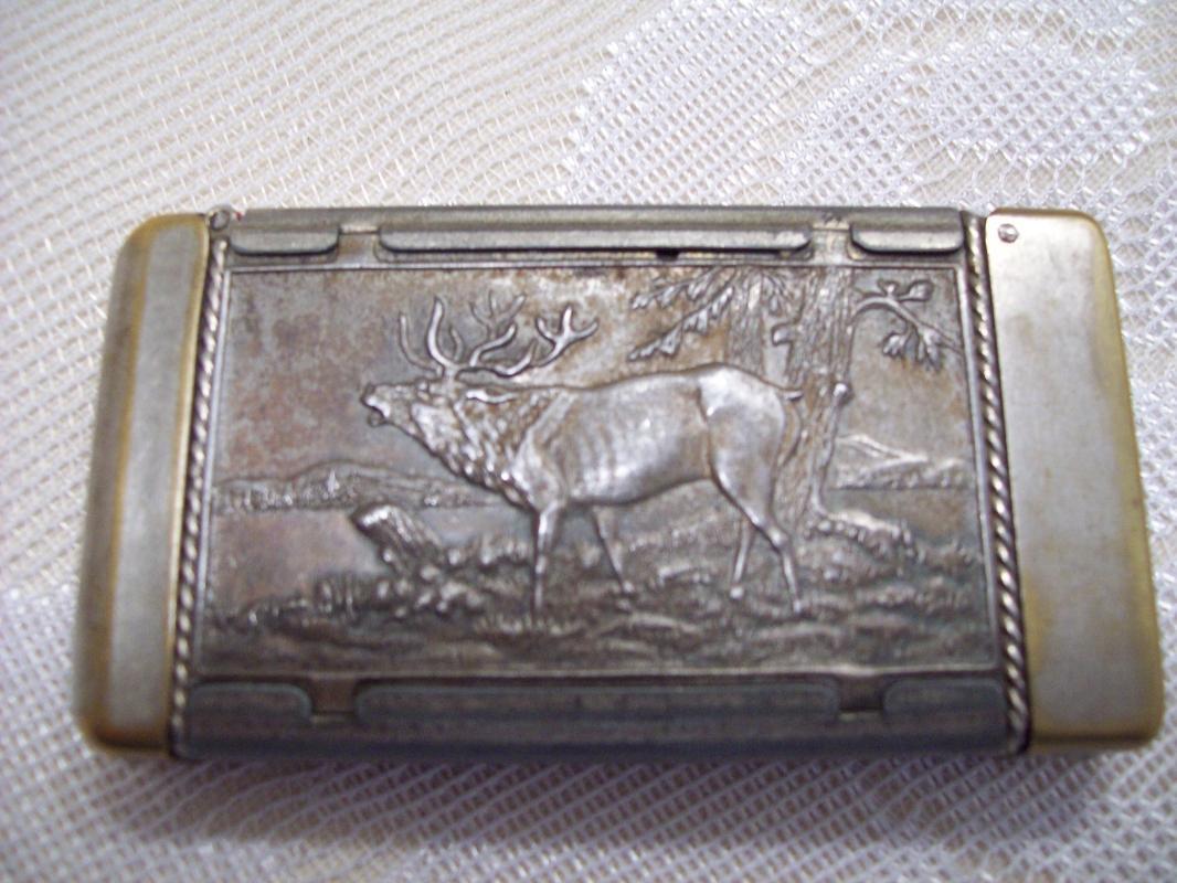 Ornate Bull Elk Match Safe with Cigar Cutter
