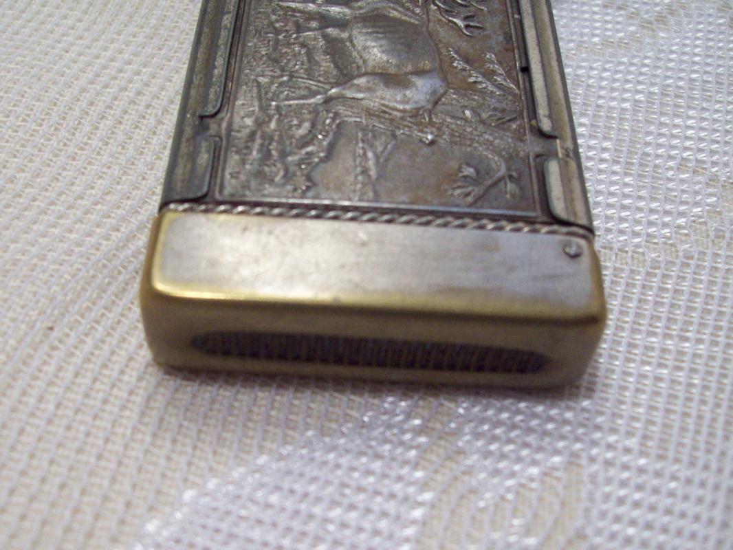 Ornate Bull Elk Match Safe with Cigar Cutter