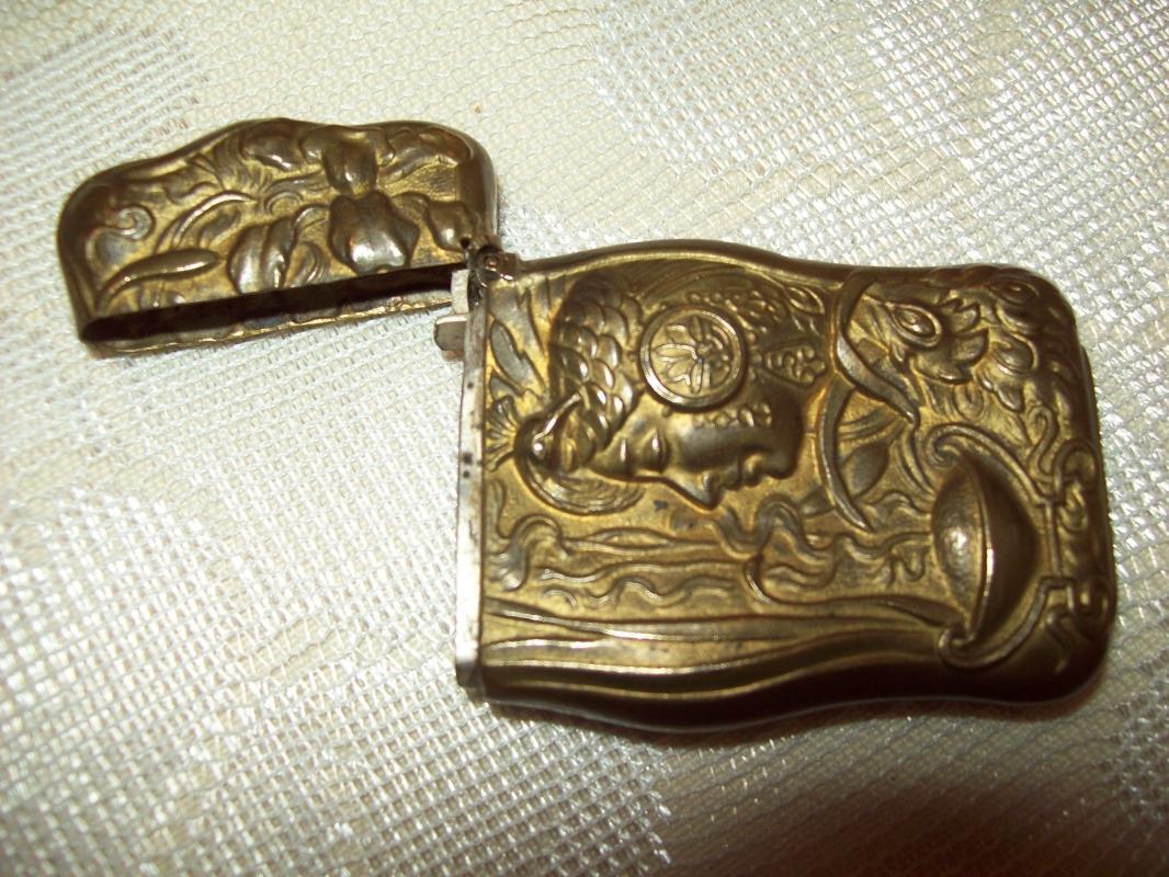 Art Nouveau Patinated Brass Match Safe - Matchsafe