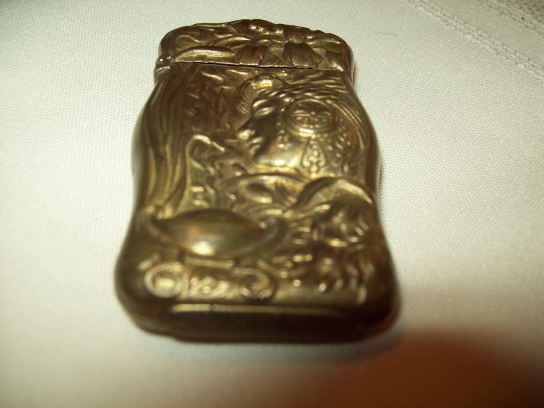 Art Nouveau Patinated Brass Match Safe - Matchsafe