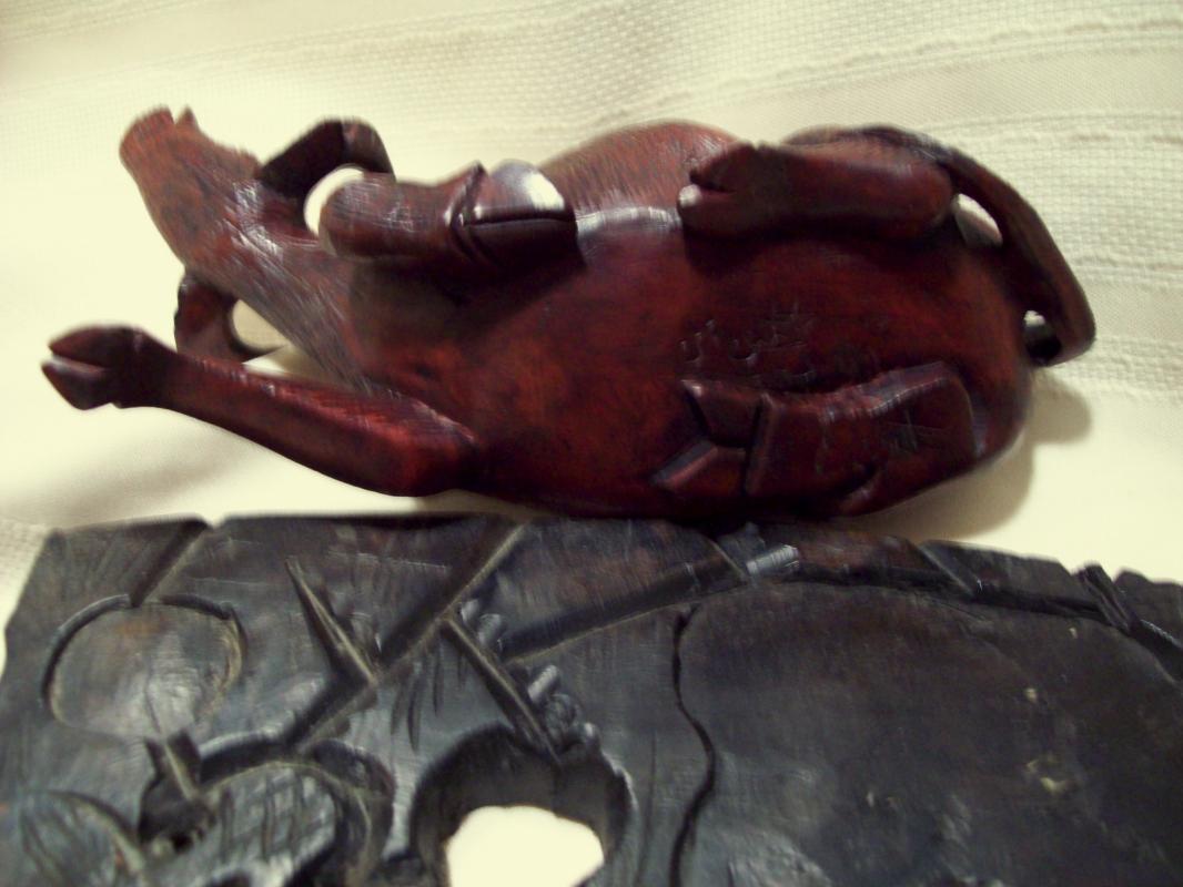 Pair Oriental Carved Oxen with Child on Base