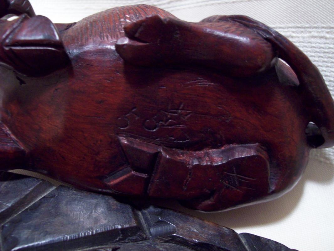 Pair Oriental Carved Oxen with Child on Base