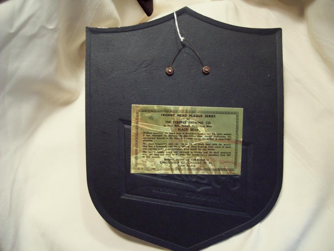 Pfeiffer's Famous Beer Black Bear Wall Plaque