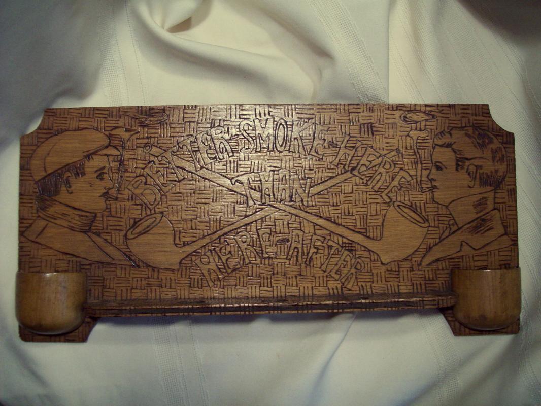 Pyrography Pipe Rack & Match Holder Wall Plaque
