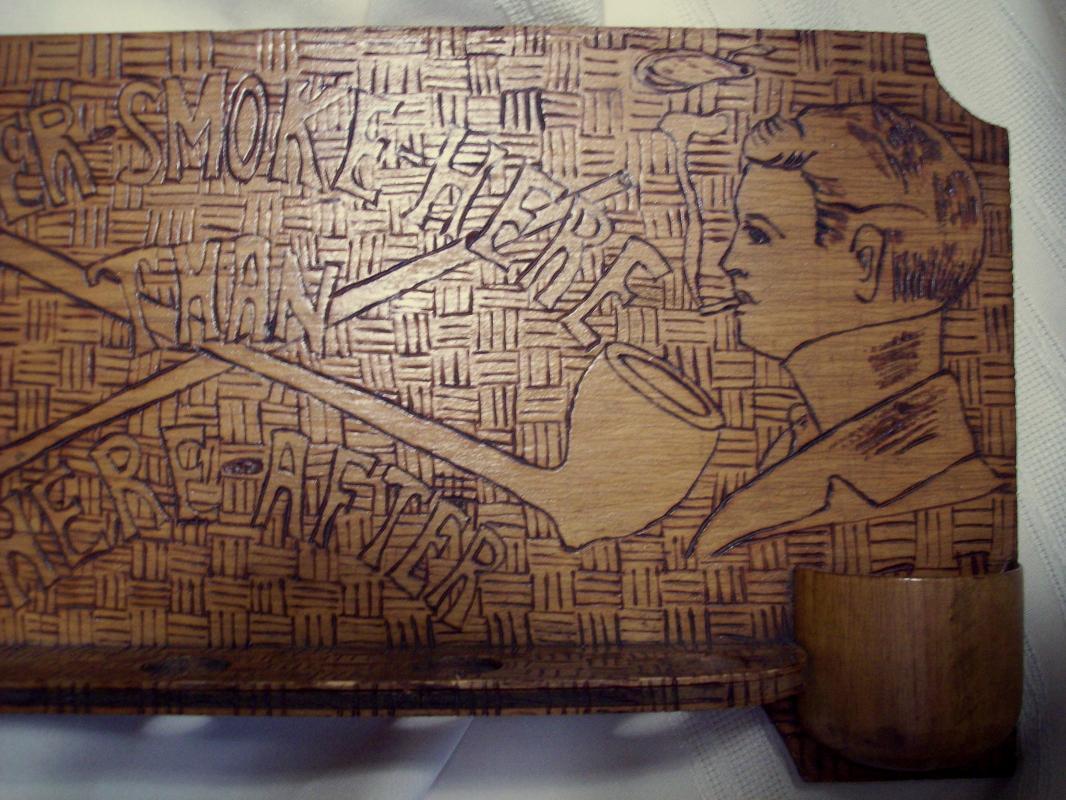 Pyrography Pipe Rack & Match Holder Wall Plaque
