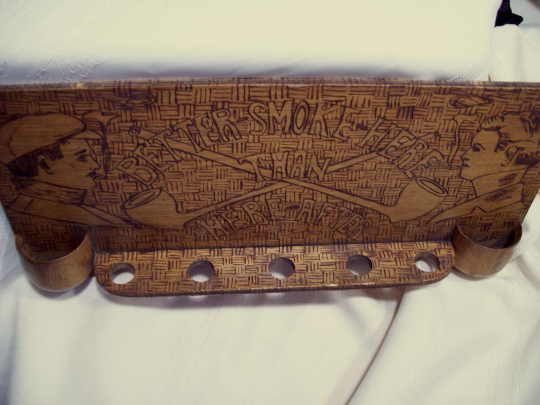Pyrography Pipe Rack & Match Holder Wall Plaque