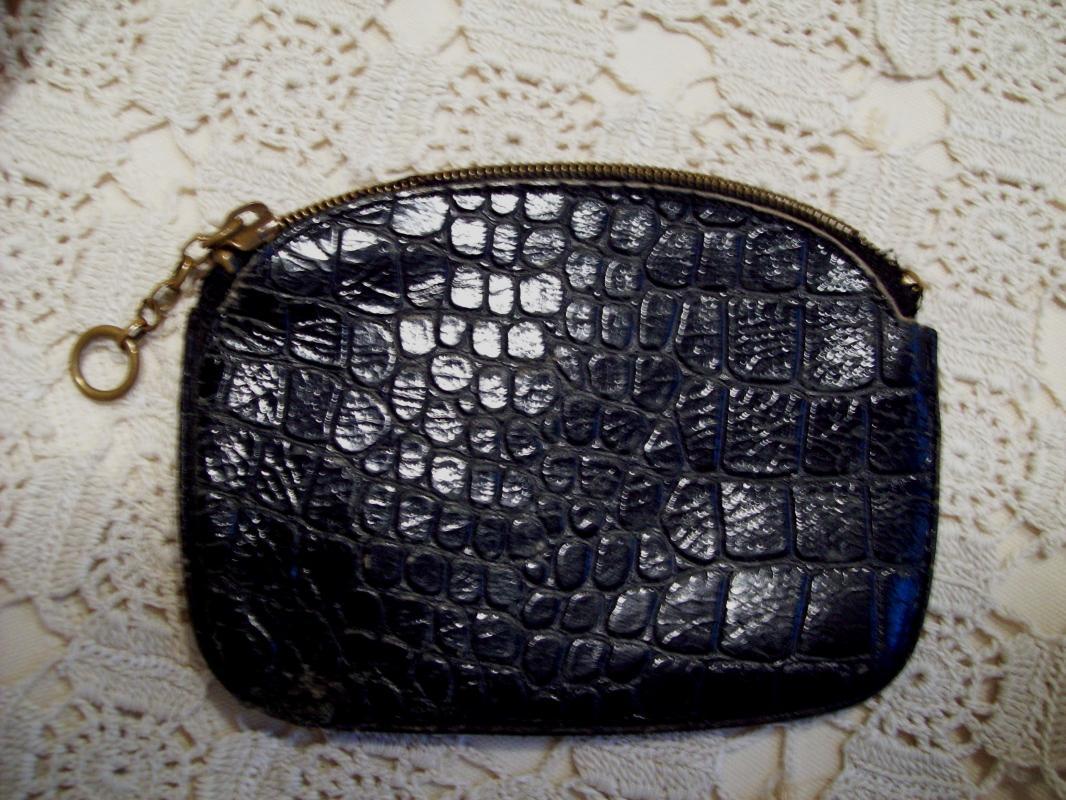 Black Leather Embossed Change Purse