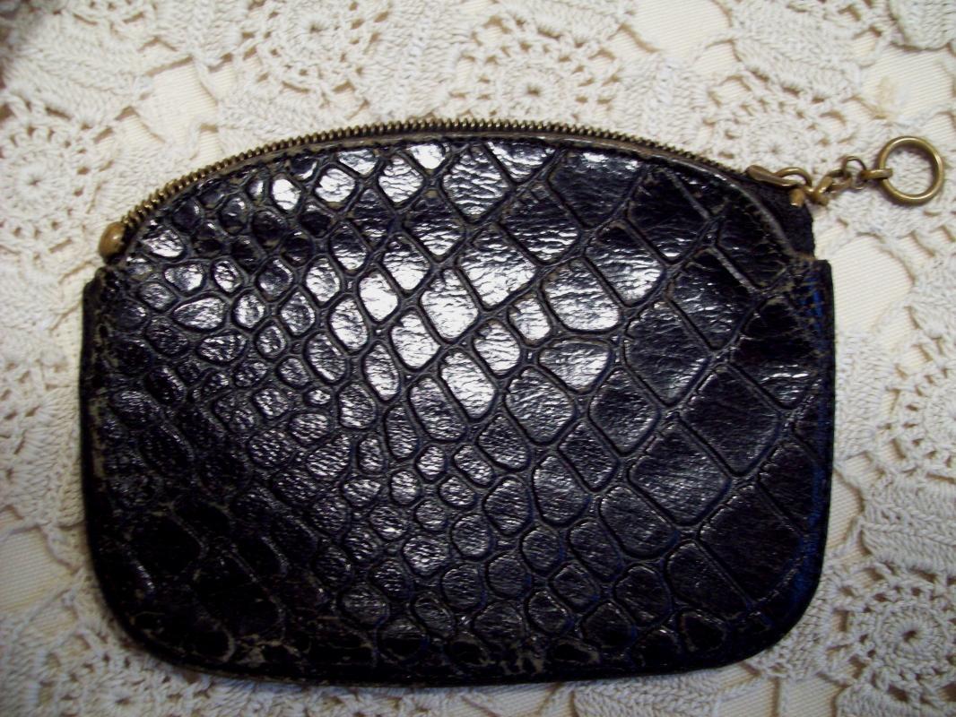 Black Leather Embossed Change Purse