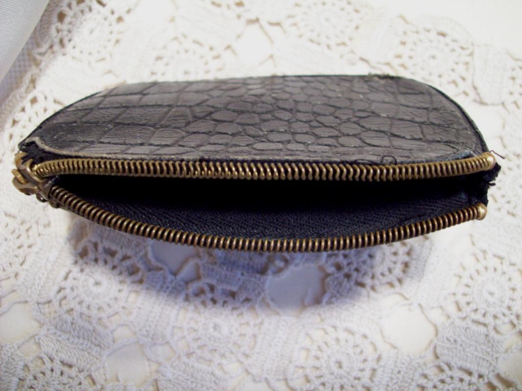 Black Leather Embossed Change Purse