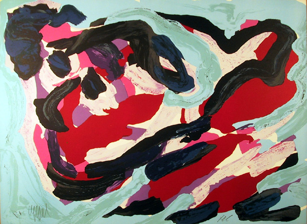 Karel Appel, Floating in Blue, Lithograph