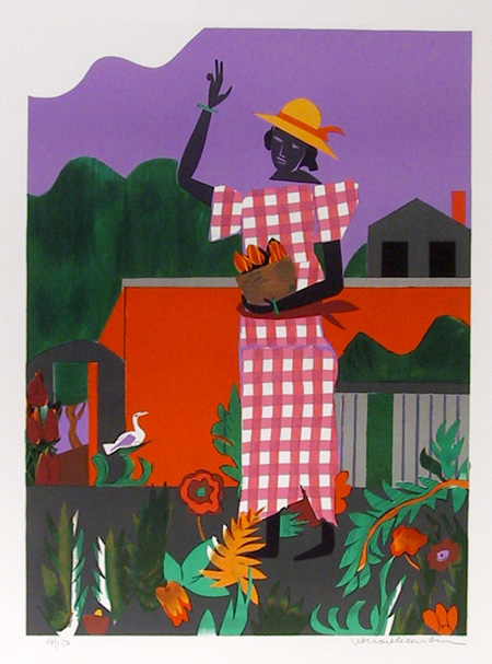 Romare Bearden, Girl in the Garden, Lithograph