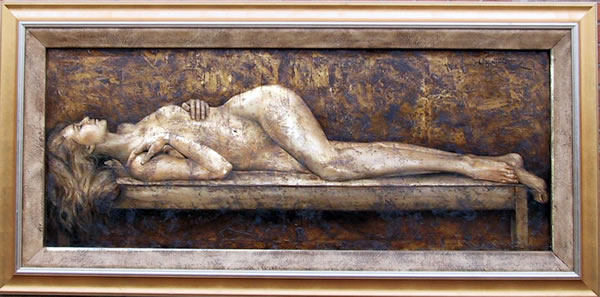 Bill Mack Large Relief Painting, Reclining Nude