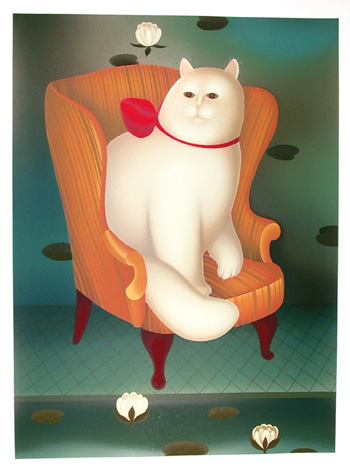 Igor Galanin, White Cat in Wing Chair, Serigraph
