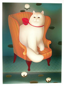 Igor Galanin, White Cat in Wing Chair, Serigraph