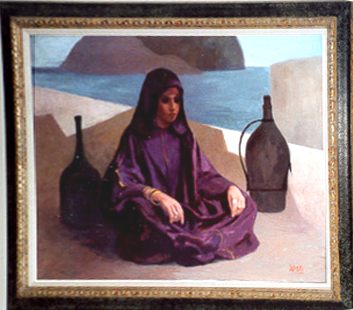 Alfieri Oil Painting, Woman in Purple, c. 1970