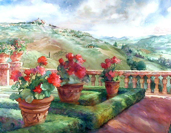 Ruth Baderian Watercolor Painting, Landscape