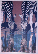 Fran Bull, Zebras Drinking Water, Serigraph