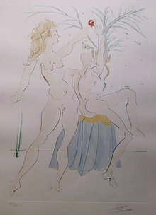Salvador Dali, Adam and Eve, Color Etching