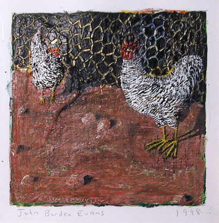 John Borden Evans Oil Painting, Roosters