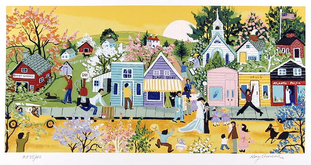Kay Ameche, Blair's Corner Lithograph, Folk Art