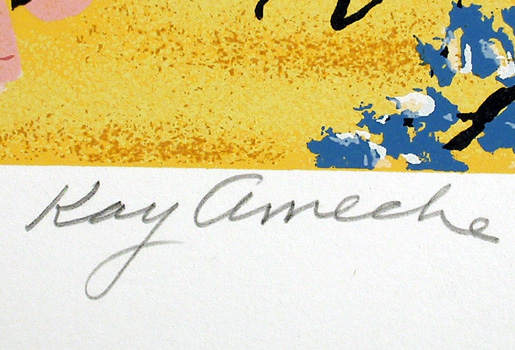Kay Ameche, Blair's Corner Lithograph, Folk Art
