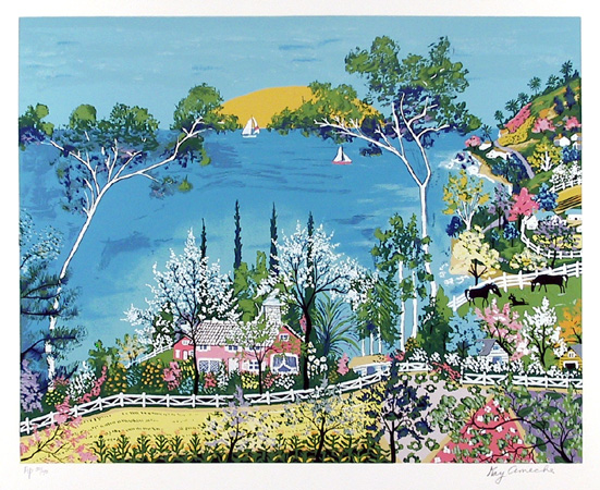 Kay Ameche Serigraph, Sunset, Folk Art