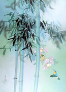David Lee S/N Lithograph, Bird, Bamboo