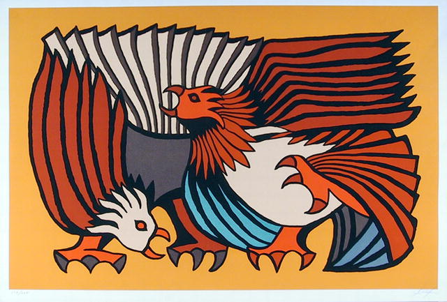 Victor Delfin Serigraph Fighting Cocks Peruvian