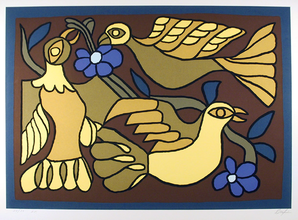 Victor Delfin S/N Serigraph Print, Three Doves