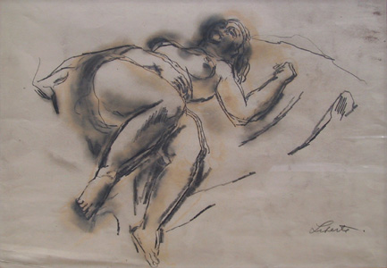 Jean Liberte Framed Charcoal Drawing Nude