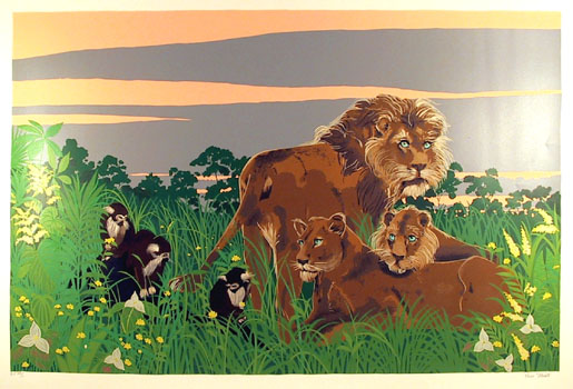 Russ Elliott S/N Serigraph, Lions