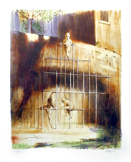 A. Sandler, S/N Lithograph, Kids Playing