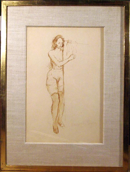 Raphael Soyer Ink Drawing on Paper, Nude