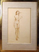 Raphael Soyer Ink Drawing on Paper, Nude