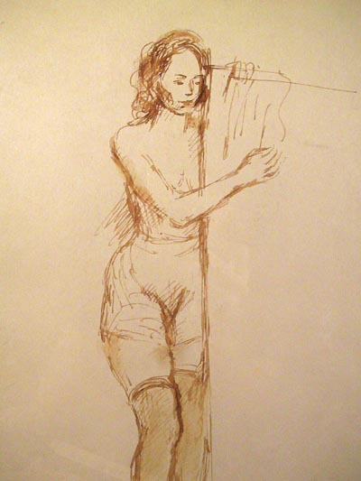 Raphael Soyer Ink Drawing on Paper, Nude