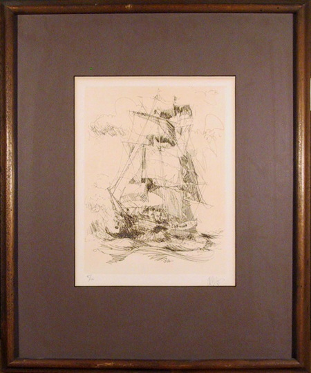 Wayland Moore S/N Etching, Ship, Framed