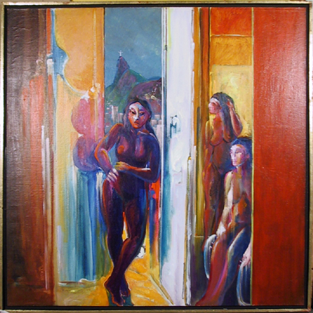 Benjamin Silva Acrylic Painting, Three Nudes on the Terrace