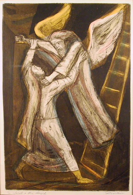 Irving Amen Color Etching, Jacob and the Angel