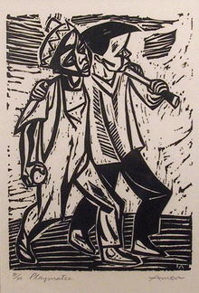 Irving Amen Black & White Woodcut, Playmates