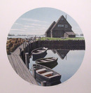 Helen Rundell Signed Lithograph, Boats, Dock