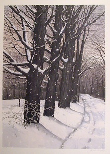 Helen Rundell S/N Lithograph, Snowy Trees