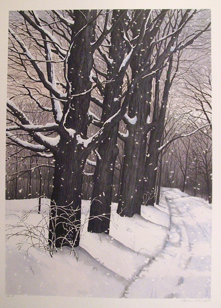 Helen Rundell S/N Lithograph, Snowy Trees