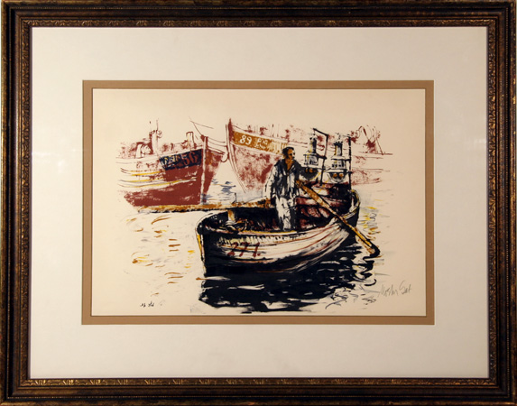 Moshe Gat S/N Framed Lithograph, Fisherman